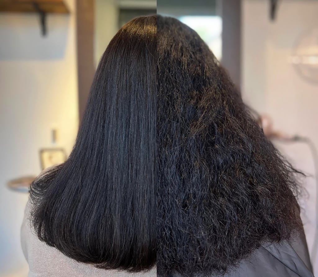 Resultatet av vår antifriss-keratinbehandling! Se resultatet före och efter.